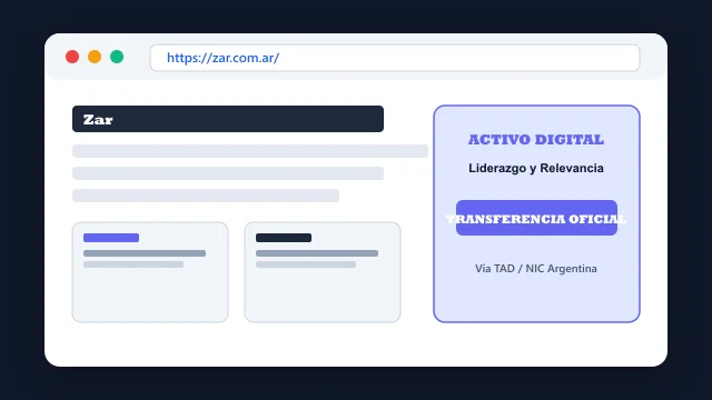 Vista del activo digital estratégico zar.com.ar y transferencia formal